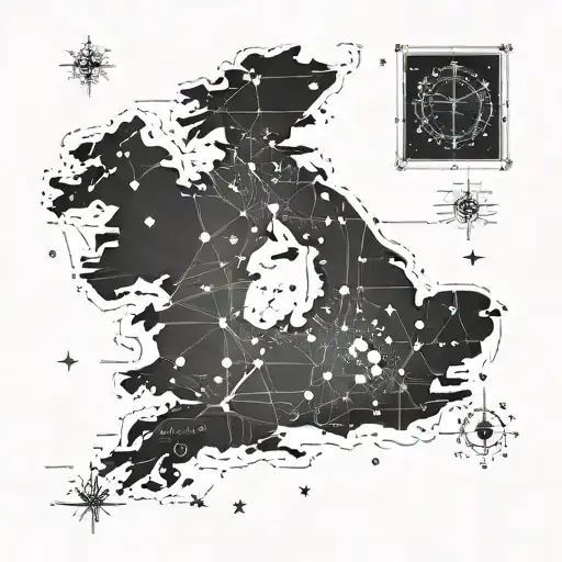 Irish rail map outline in constellation intertwined tattoo design idea