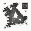 Irish rail map outline in constellation intertwined tattoo design idea