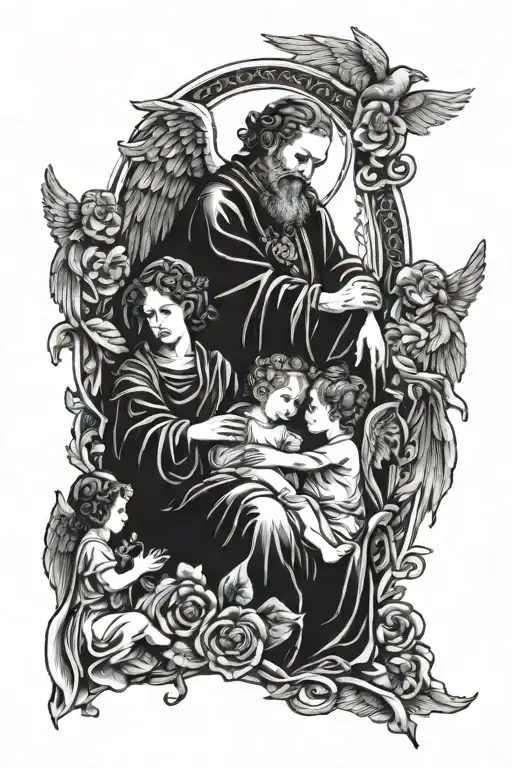 father of 3 children and 1 angel  tattoo design idea