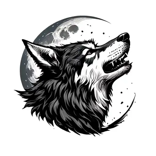 Wolf howling at the moon tattoo design idea