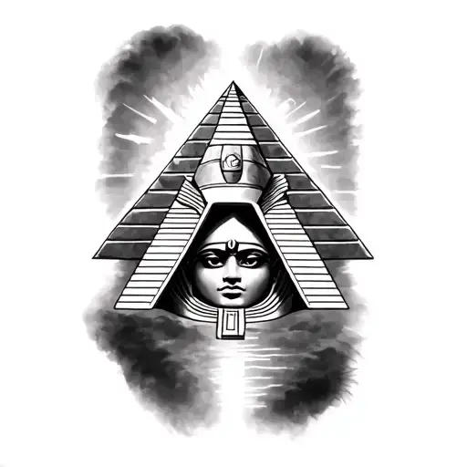 tattoo with a pyramid and a portrait that can be seen through the pyramid and the eye of horus  tattoo design idea