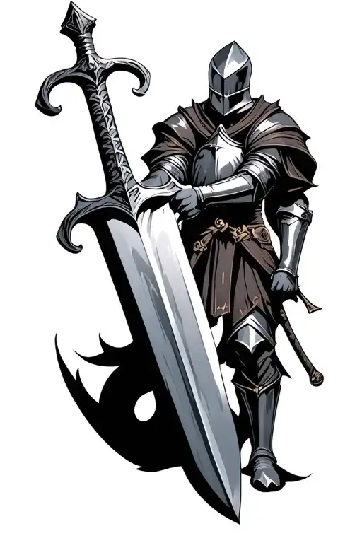 Medevial sword with a knight holding tattoo design idea