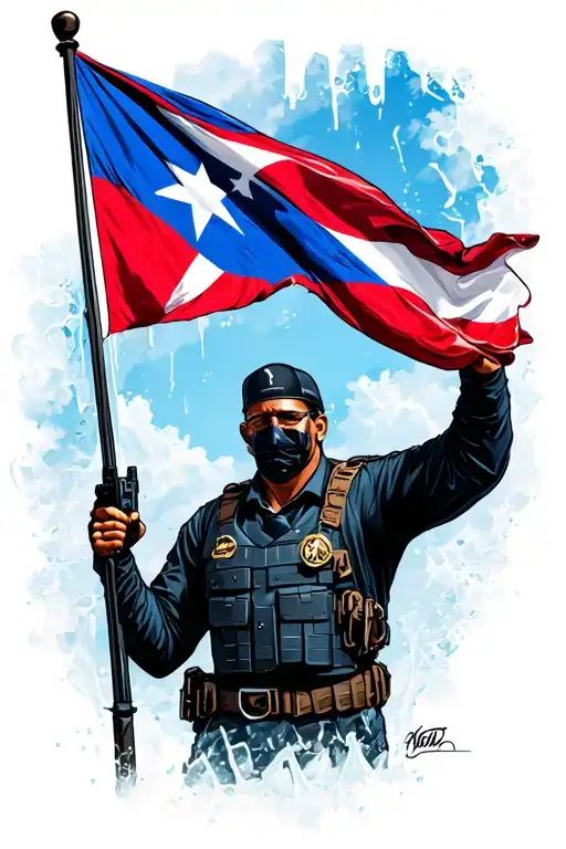 Puerto Rico black flag waving ice agents suits to both tattoo design idea