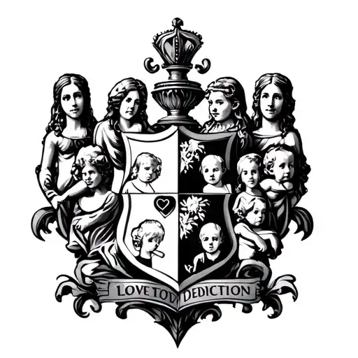 a family crest that represents love, honor, trust and dedication amongst 5 kids and 2 parents  tattoo design idea