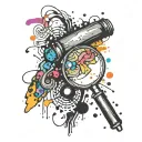 A forensic-themed tattoo featuring a magnifying glass and fingerprints intertwined with colorful paint splatters tattoo design idea