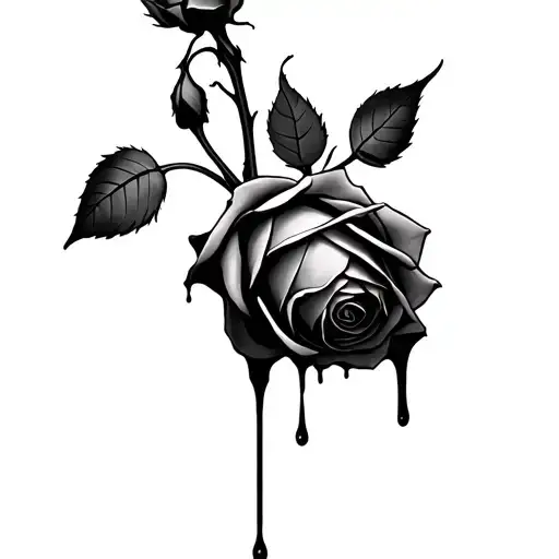 a rose upside down with blood dripping downwards tattoo design idea