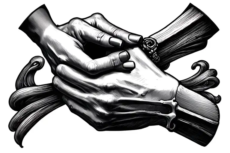 cover up collar bone hand holding tattoo design idea