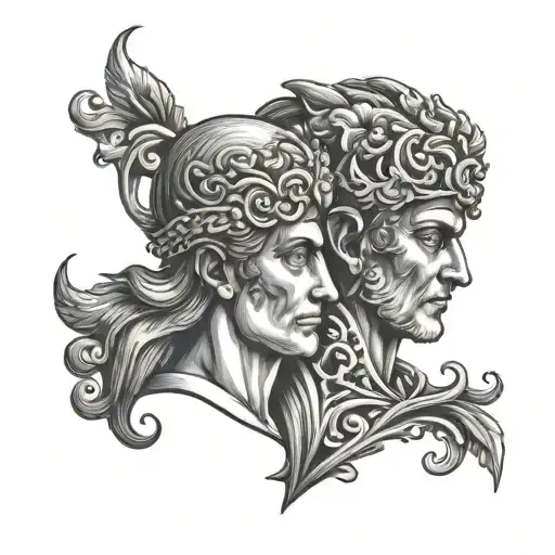 janus two heads in one tattoo design idea