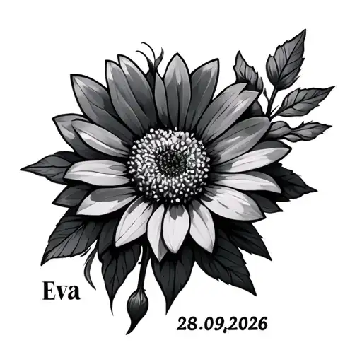 A tattoo for my niece Eva with an aster flower and her date of birth 28.09.2026 in Roman numerals geometric tattoo design idea