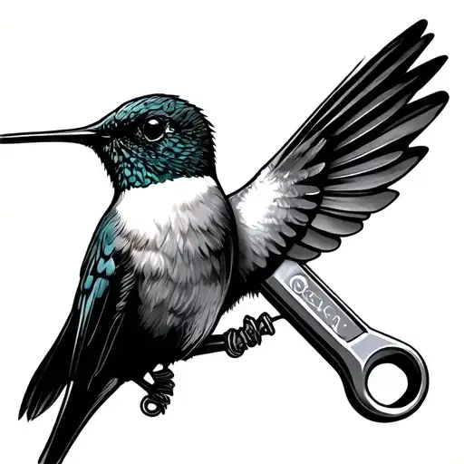 pipe wrench and hummingbird tattoo design idea