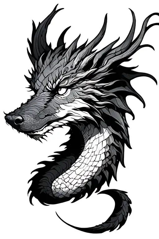 dragon in wolf tattoo design idea