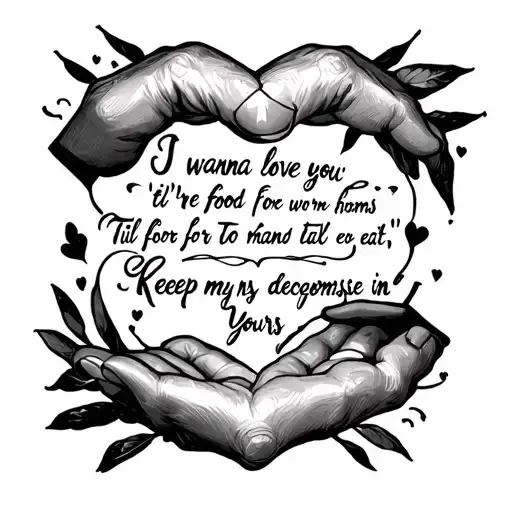 I wanna love you 'til we're food for the worms to eat'Til our fingers decomposeKeep my hand in yours tattoo design idea