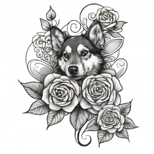 a daisy and a rose but somehow incorporate two dogs tattoo design idea