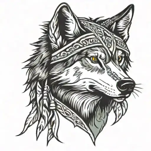 traditional wolf with a bandana sticking its tongue out tattoo design idea