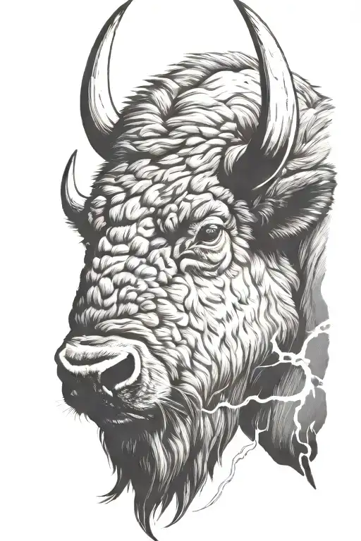 bison head surrounded by lightning tattoo design idea