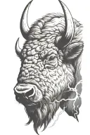 bison head surrounded by lightning tattoo design idea