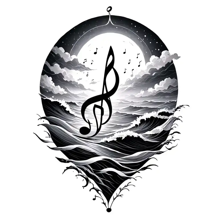 faith, ocean, music notes tattoo design idea