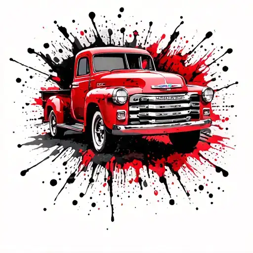 1952 chevy truck and the word "craigslist" spelled correctly in a typewriter font with a dot pattern in the background tattoo design idea