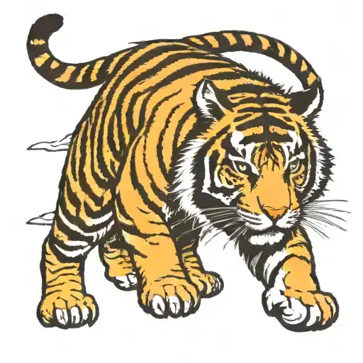 tiger walking and sun,black and white,Traditional  tattoo design idea