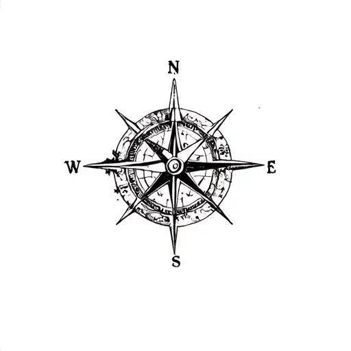 compass map sea pirates tattoo design idea