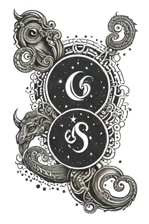 associated astrological signs aquarius and capricorn tattoo design idea