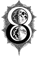 moon phases inside lace patterns symbolizing change, bisexuality, acceptance, exploration, 2 spirited  tattoo design idea