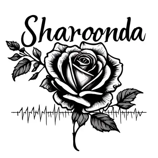 The Name "Sharonda" in cursive writing with a heart beat or rose tattoo design idea