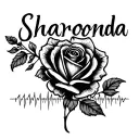 The Name "Sharonda" in cursive writing with a heart beat or rose tattoo design idea