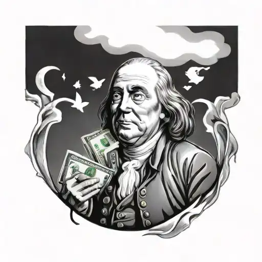 benjamin franklin style with money around it tattoo design idea
