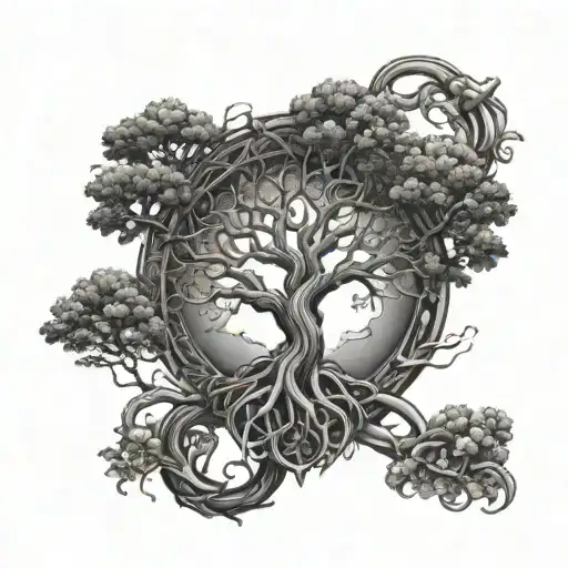 Yggdrasil intertwined with circuitry, representing the connection between technology and the ancient Norse mythology the client loves tattoo design idea