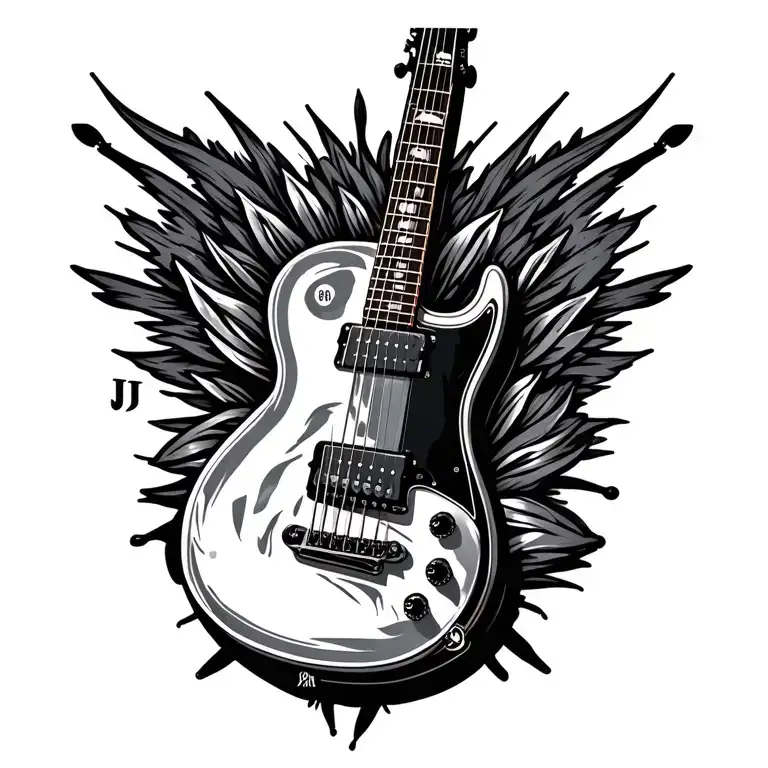 Fineline guitar with the letter J incorporated in the design tattoo design idea