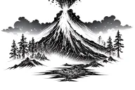 woods volcano explosion with clouds tattoo design idea