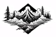 woods volcano explosion with clouds tattoo design idea