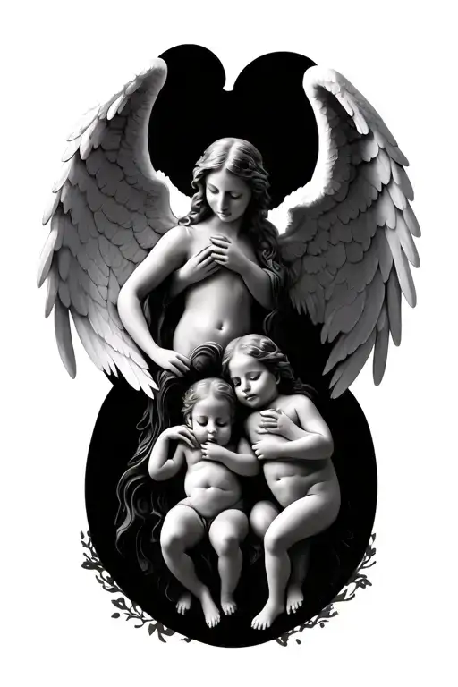 angel mother and two baby angel wings tattoo design idea