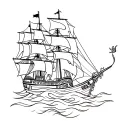 poseidon with ship tattoo design idea