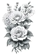 Carnations, rose, Chrysanthemums and lilly of the valley tattoo design idea