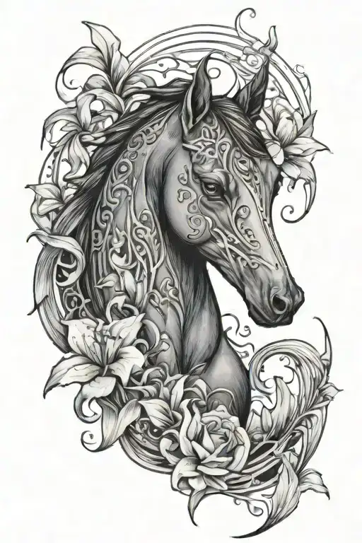 full-length kelpie in lilies tattoo design idea