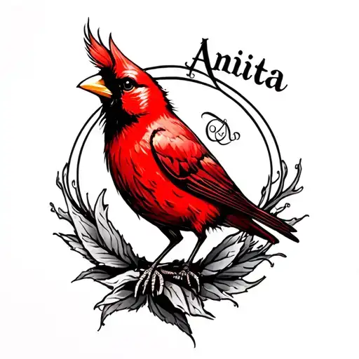 red bird with "Anita" on it tattoo design idea