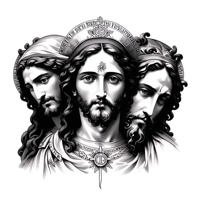 San Judas on left pectoral put Virgin Mary in middle of chest and jesus on the right pectoral tattoo design idea