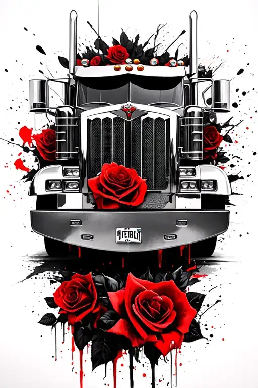 peterbilt grill with roses intertwined tattoo design idea