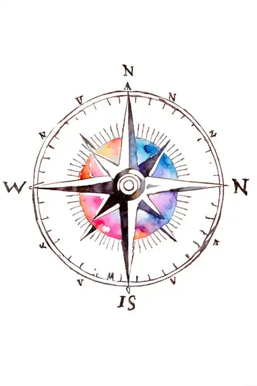 Nautical Compass rose with anchor tattoo design idea