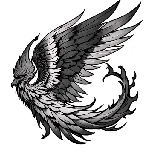 Phoenix Wing (Half Wing on Bicep) A single wing wrapping the bicep muscle Subtle flames or feather details tattoo design idea