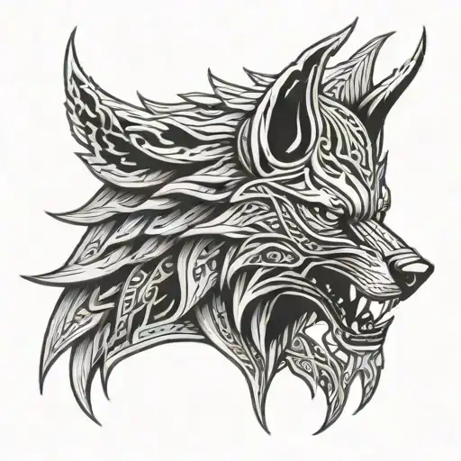 Fenrir wolfwith loki marvel helmet tattoo design idea