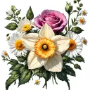 daffodils and roses and asters and poppies, and daisies. tattoo design idea