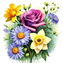 daffodils and roses and asters and poppies, and daisies. tattoo design idea