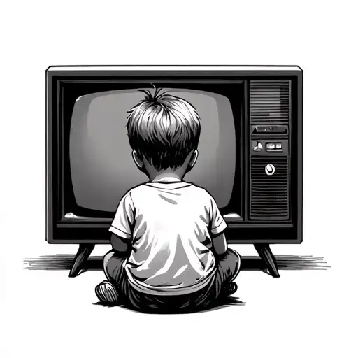 kid sitting infront of television tattoo design idea