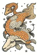 sheep, koi fish and scorpio constellation tattoo design idea