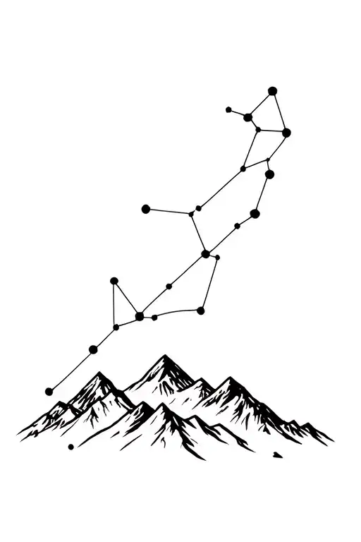 constellations above mountain range tattoo design idea