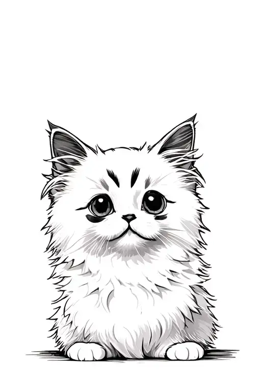 white ragdoll kitten cute and fluffy with Parker face and two dark marks over both eyes  tattoo design idea