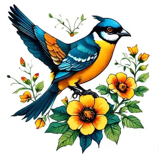 birds still sing on bad days. flowers grow around graves tattoo design idea